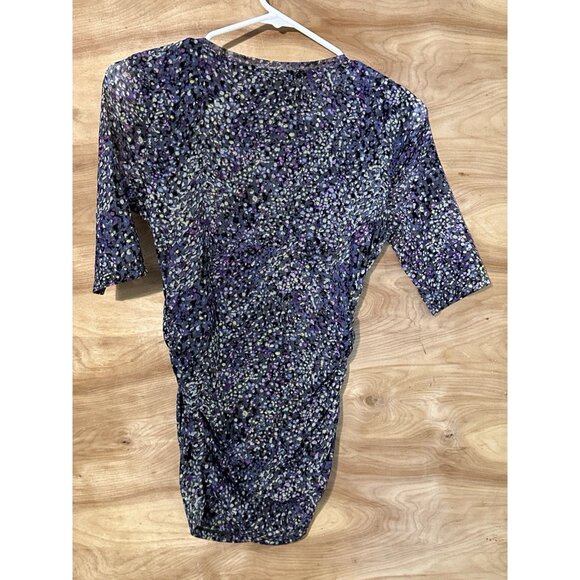 White House Black Market XXS Multi Polka Dot Meshed Ruched Short Sleeve Blouse - Picture 2 of 6